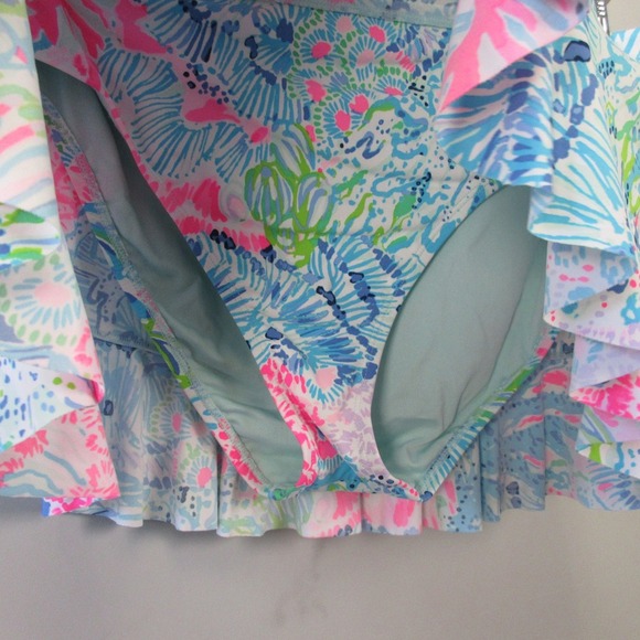 Lilly Pulitzer Celestial Seas Skort 12 Blue Pink Ruffle Swim Skirt Resort 164 - Picture 6 of 9